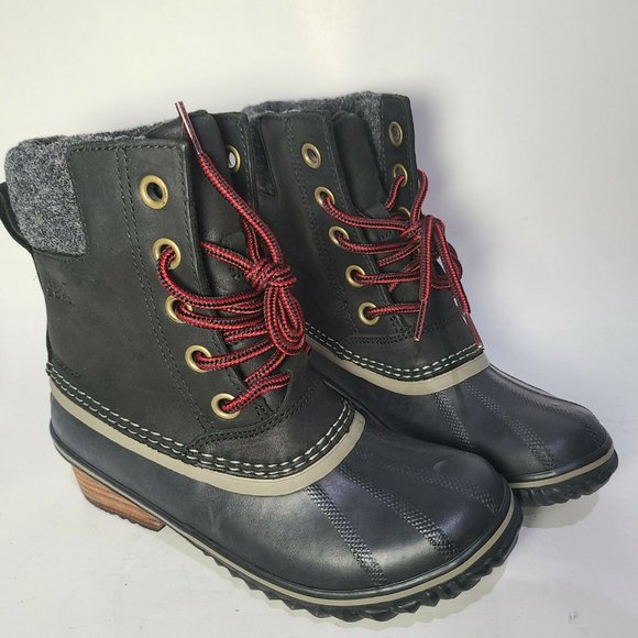 SOREL Women ankle Boots slimpack  Black gray lace up duck rubber US 6 37 new - Picture 2 of 6